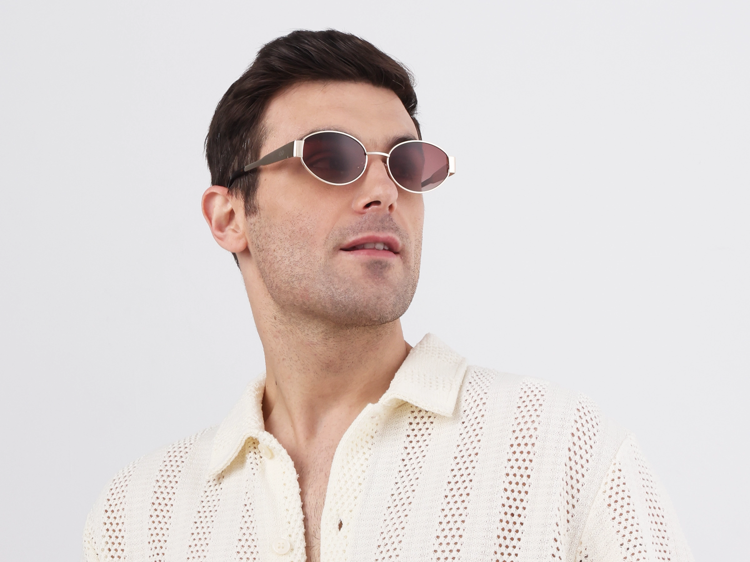 Champagne Gold Oval Full Rim Sunglasses