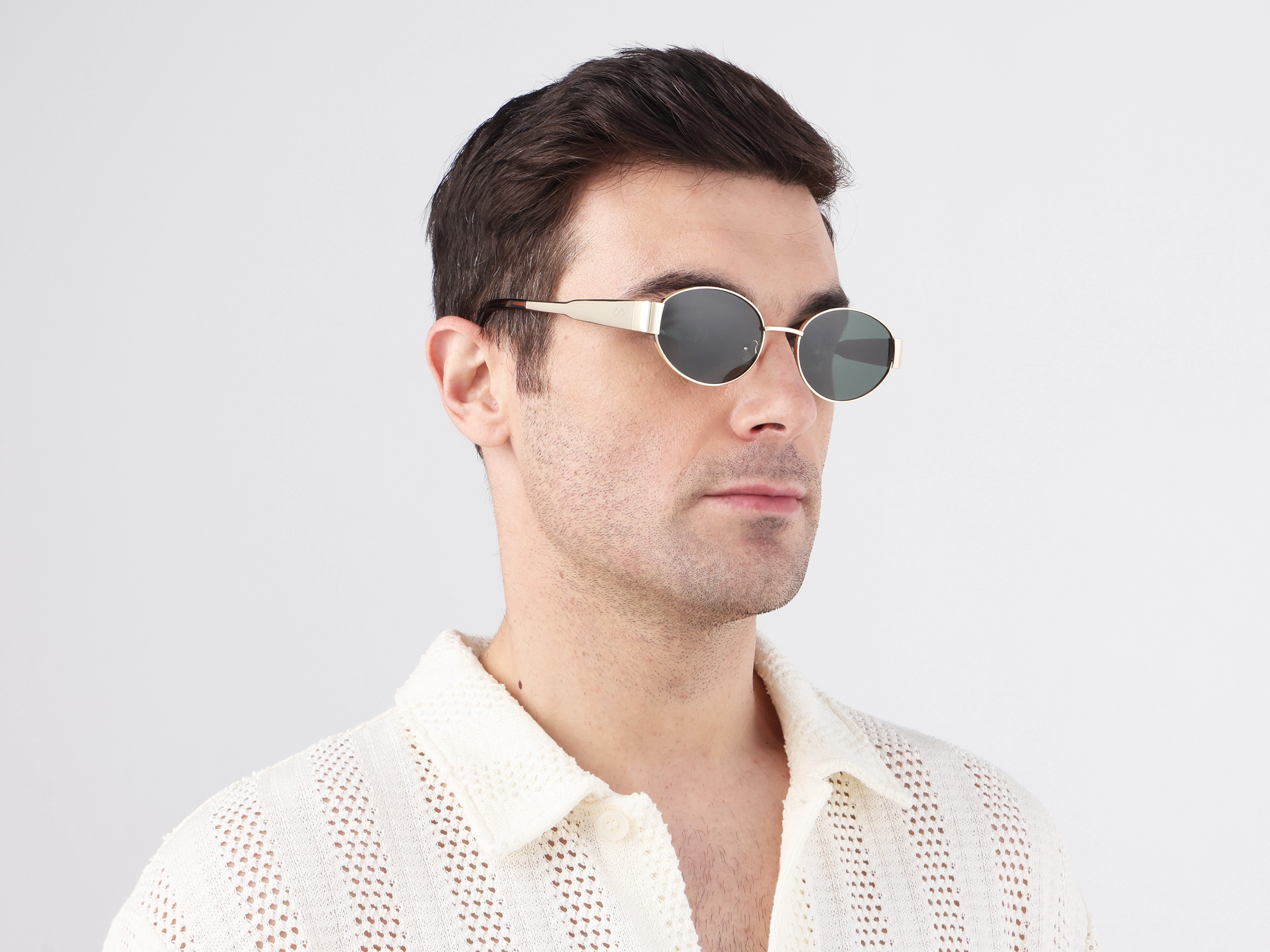 Champagne Gold Metal Oval Full Rim Sunglasses