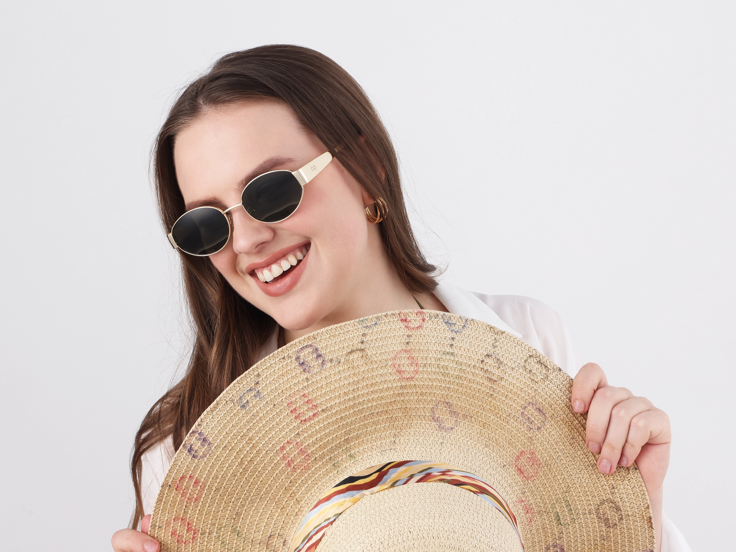 Champagne Gold Metal Oval Full Rim Sunglasses