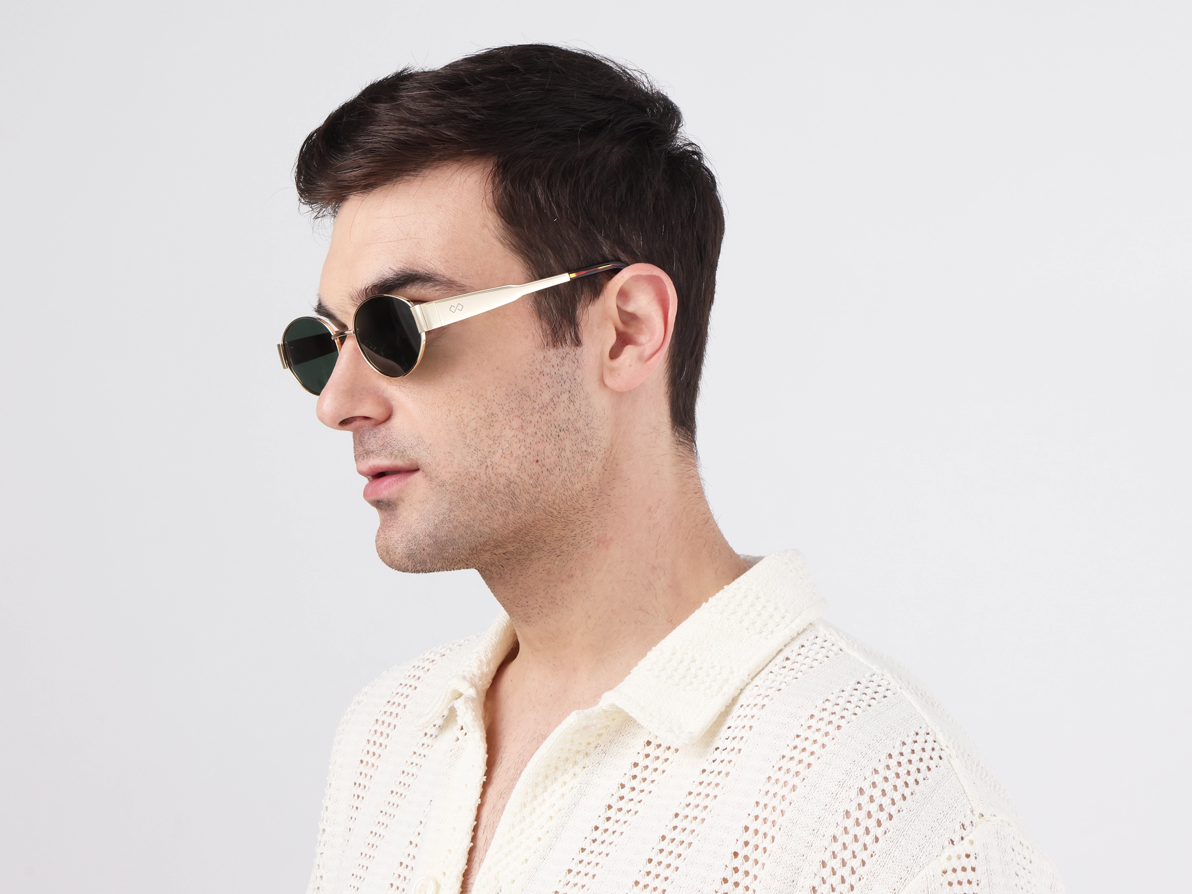 Champagne Gold Metal Oval Full Rim Sunglasses