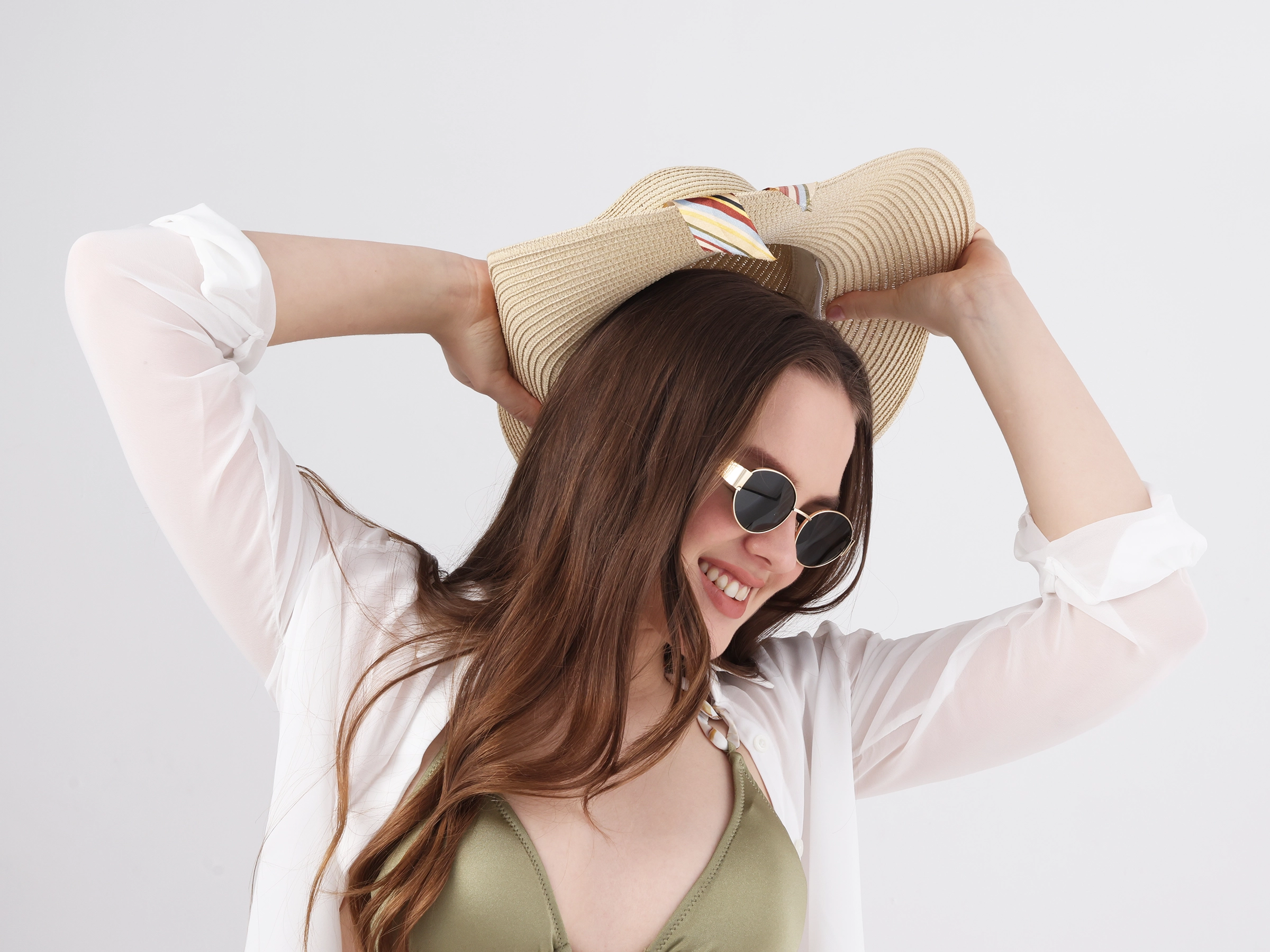Champagne Gold Metal Oval Full Rim Sunglasses