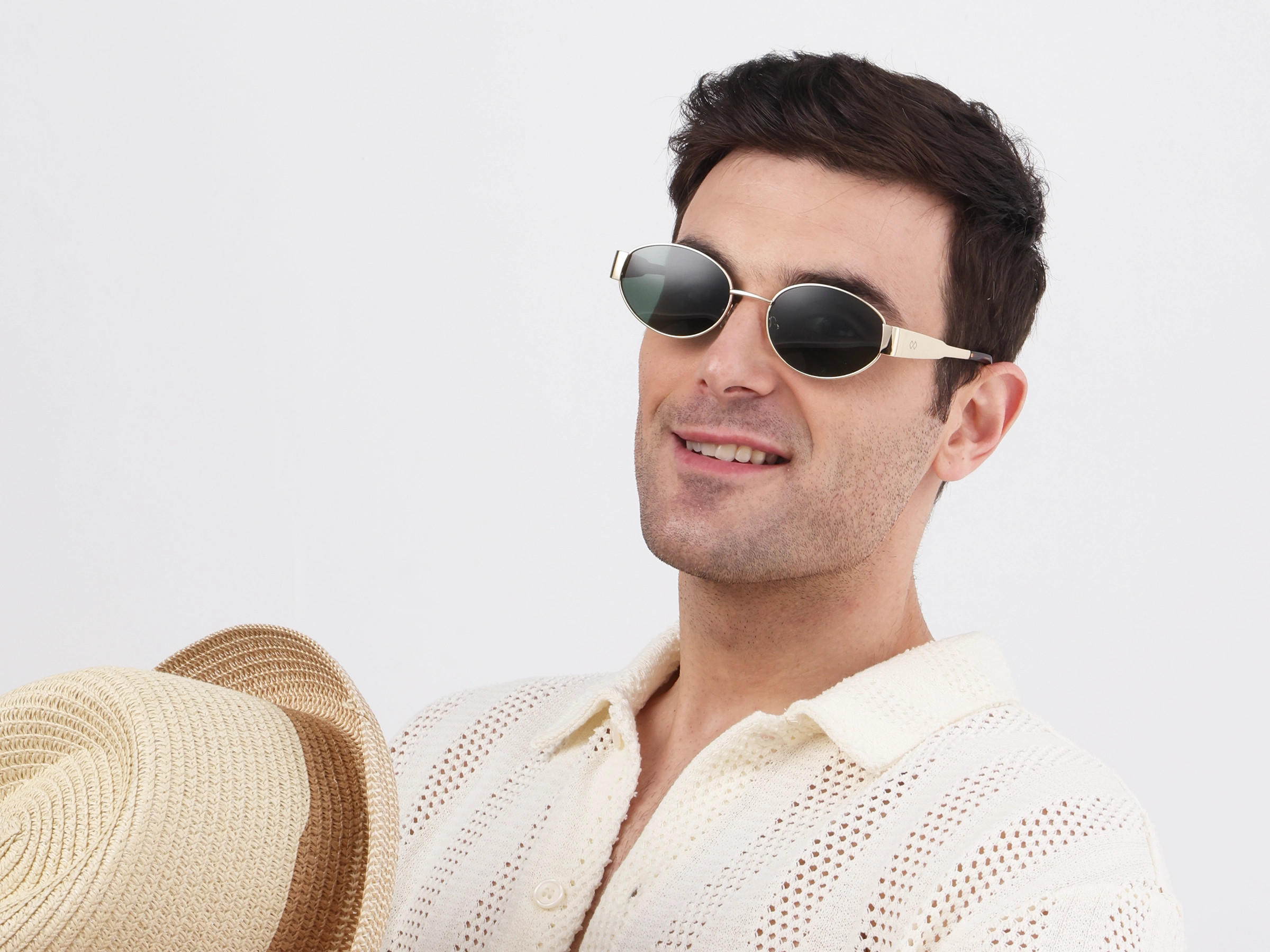 Champagne Gold Metal Oval Full Rim Sunglasses