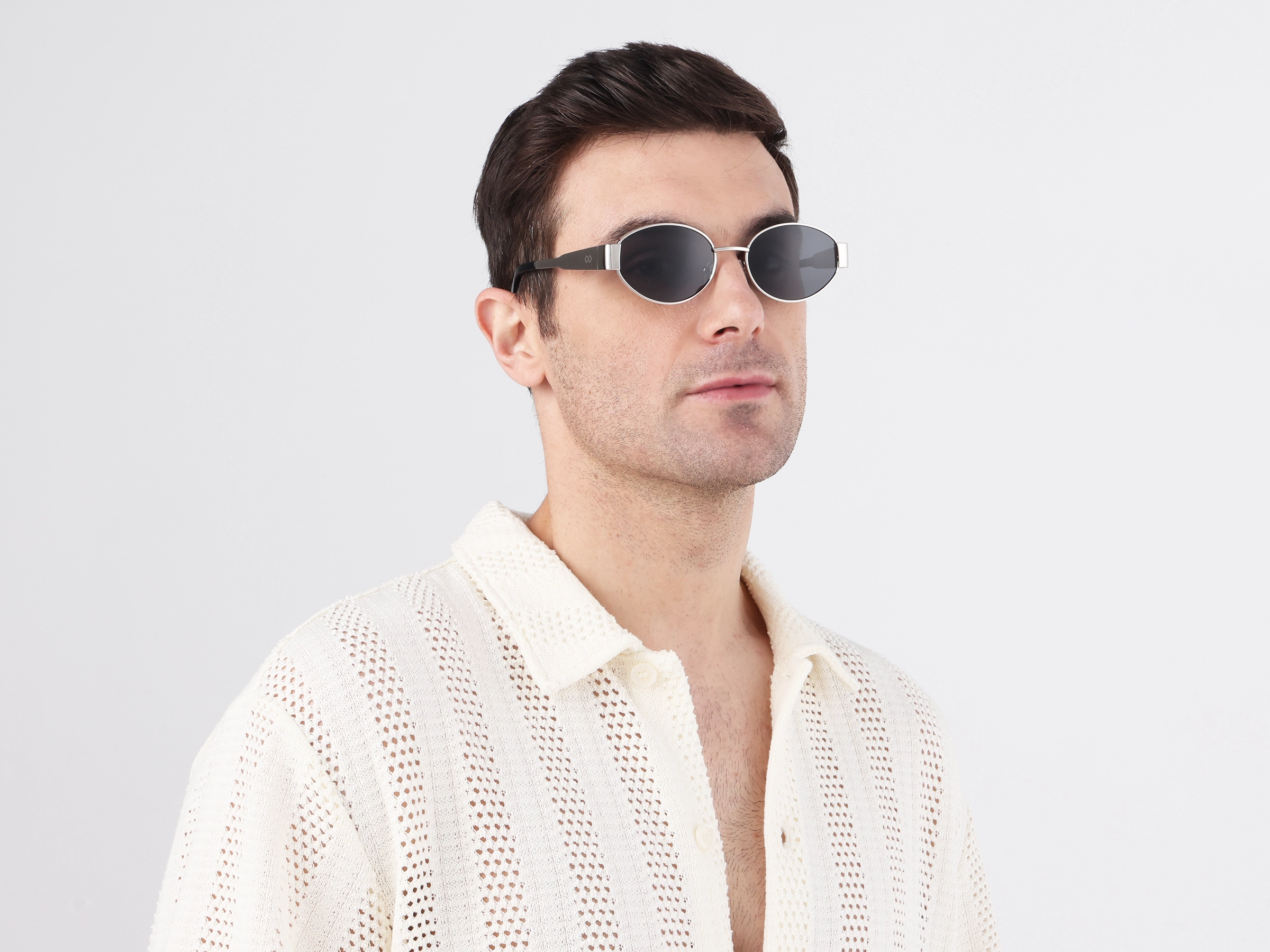 Silver Oval Metal Full Rim Sunglasses