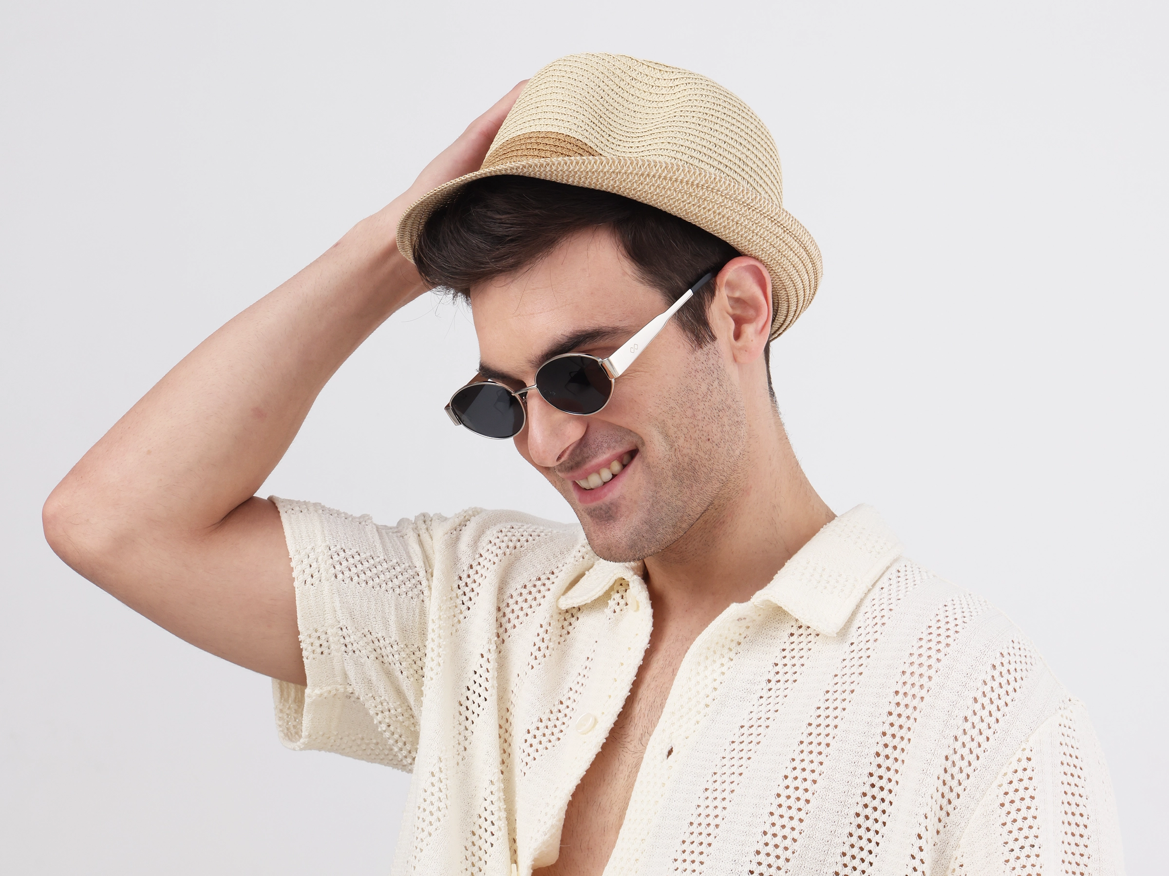 Silver Oval Metal Full Rim Sunglasses