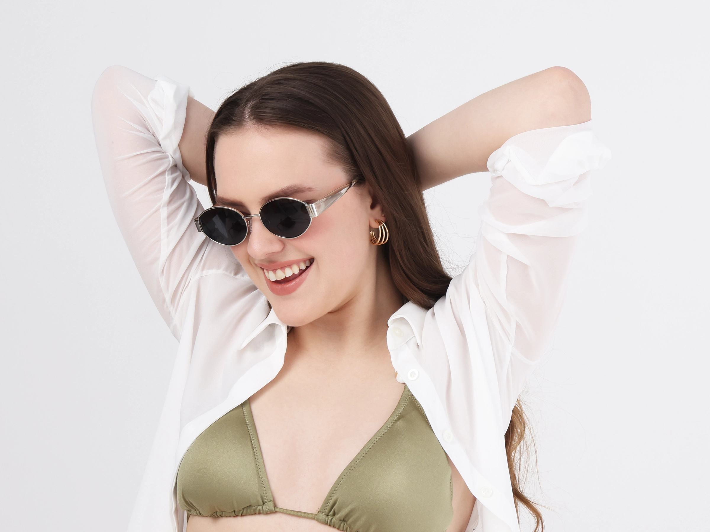 Silver Oval Metal Full Rim Sunglasses