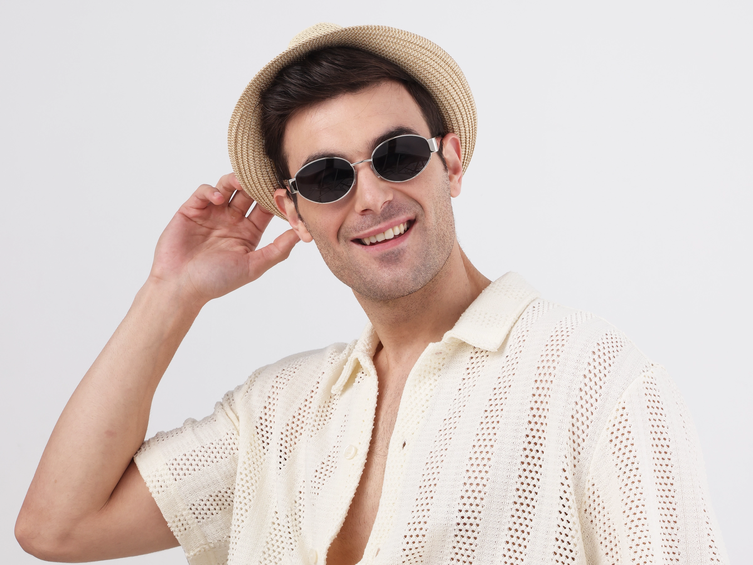 Silver Oval Metal Full Rim Sunglasses