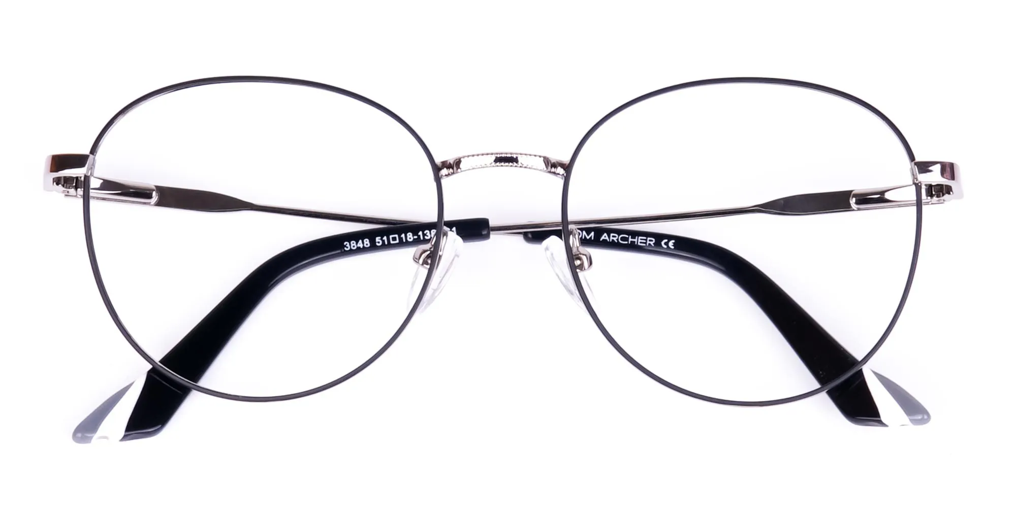 Classic Black and Silver Round Glasses-6