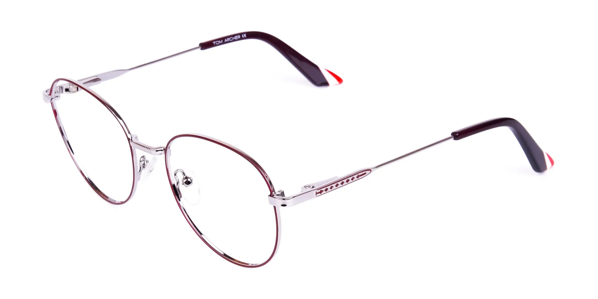 Burgundy and Silver Round Glasses-3