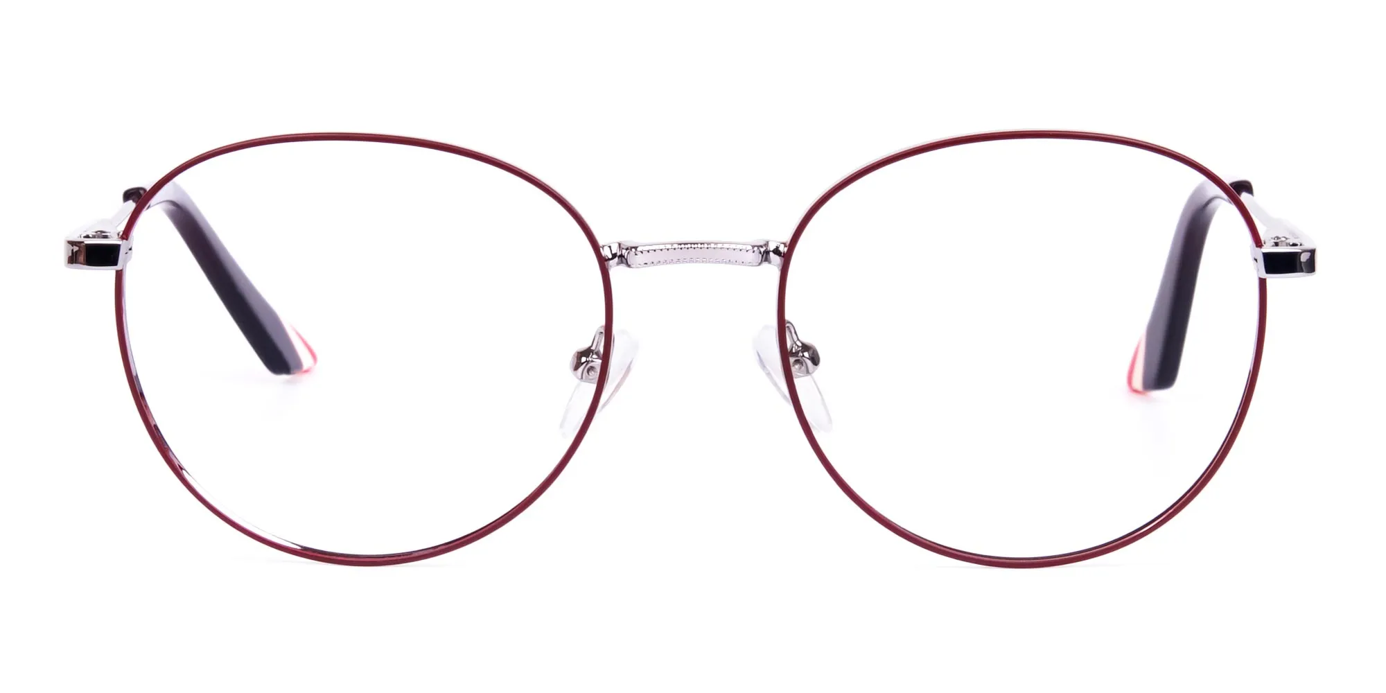 A3848F/3 - Burgundy & Silver Round Glasses