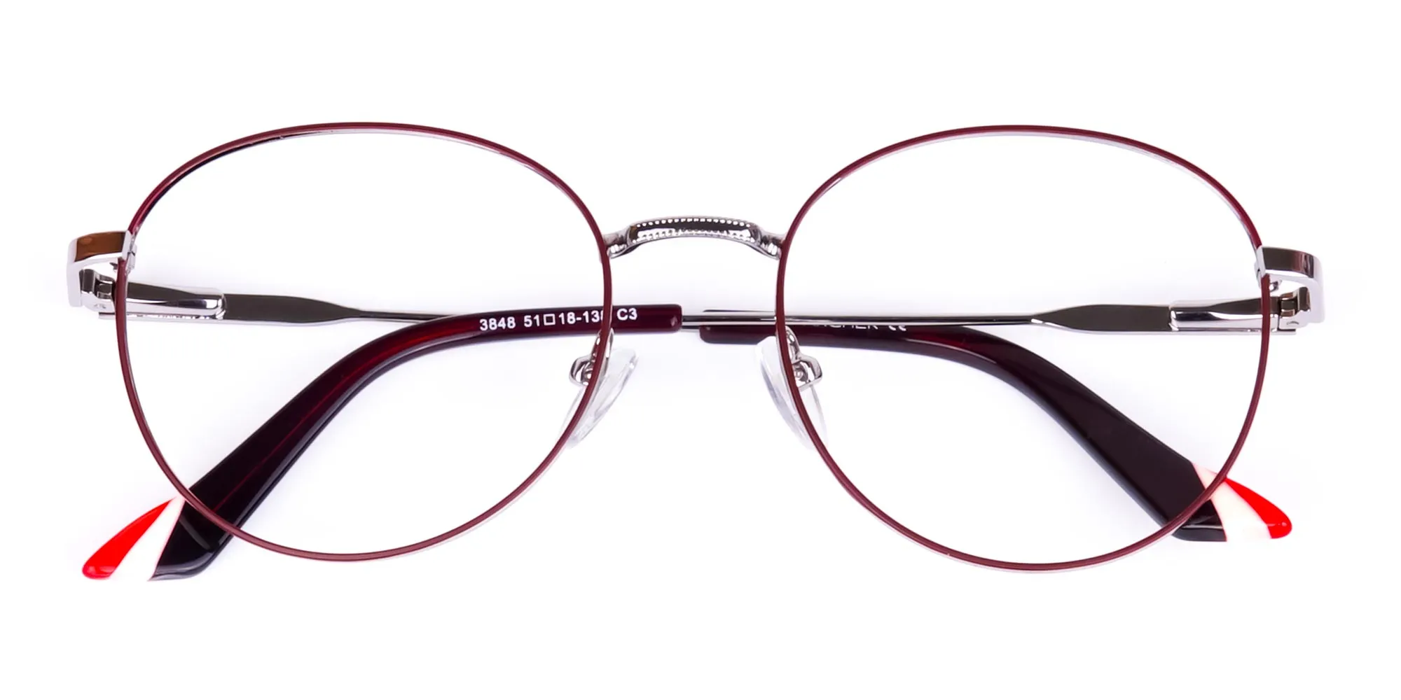 Burgundy and Silver Round Glasses-6