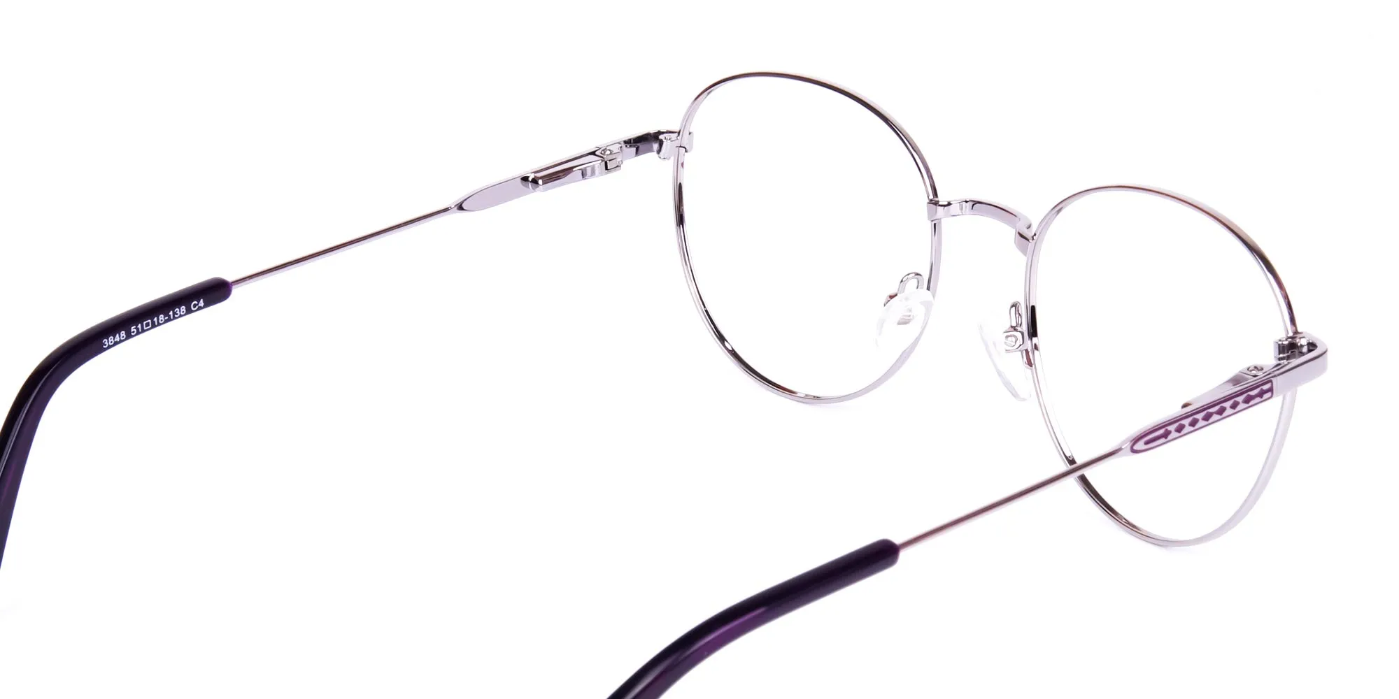 Purple and Silver Metal Round Glasses-5