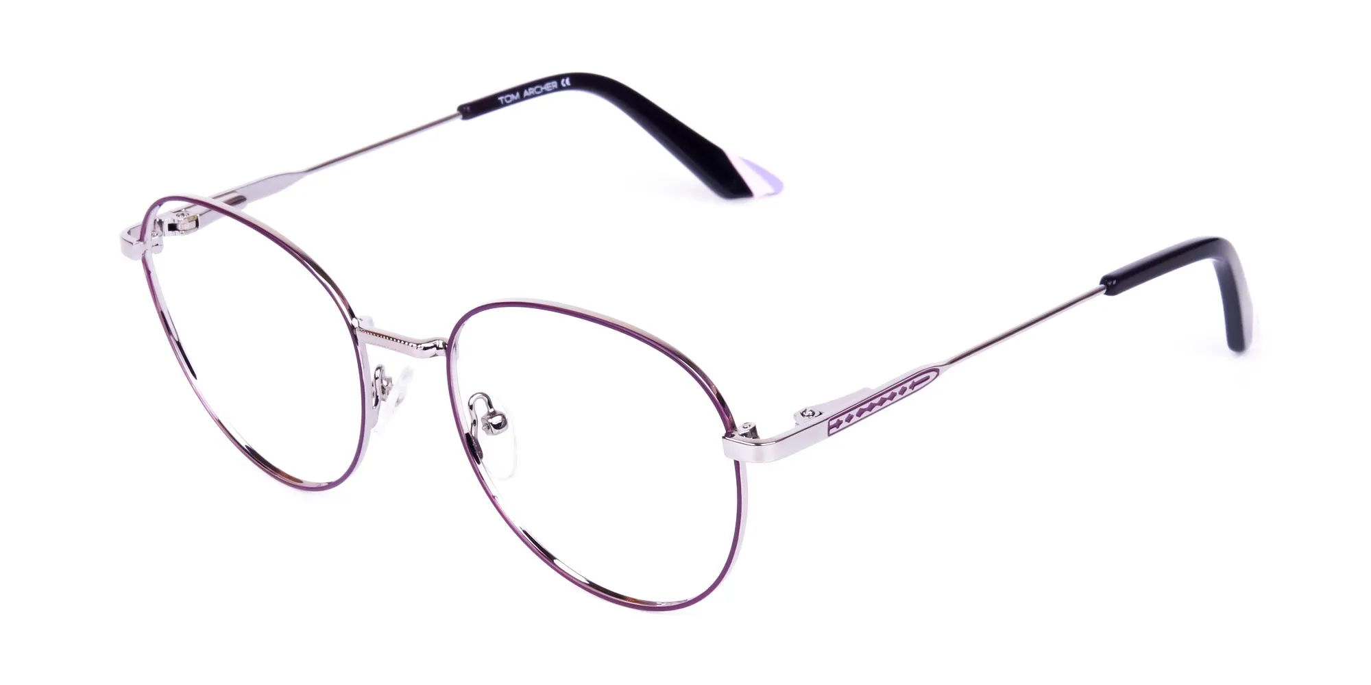 Purple and Silver Metal Round Glasses -3