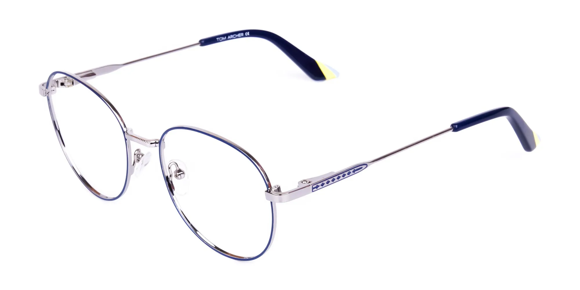 Navy Blue and Silver Metal Round Glasses-3
