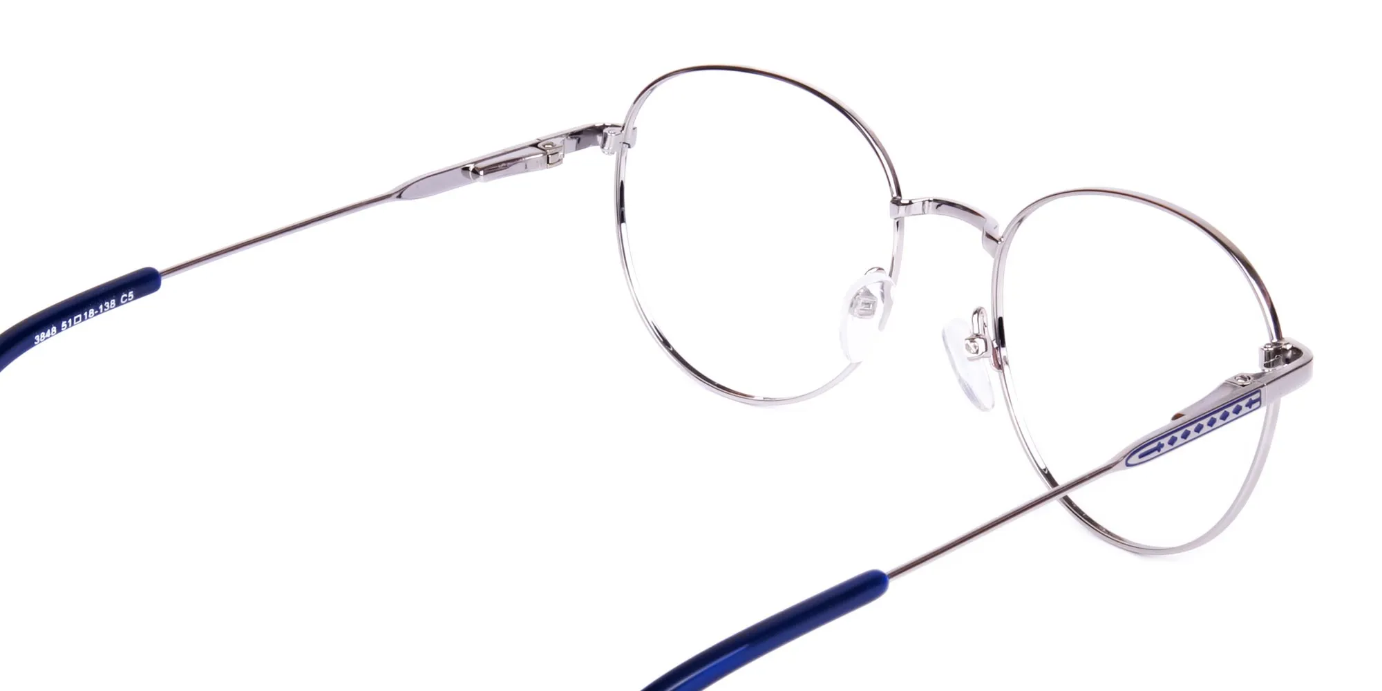 Navy Blue and Silver Metal Round Glasses-5