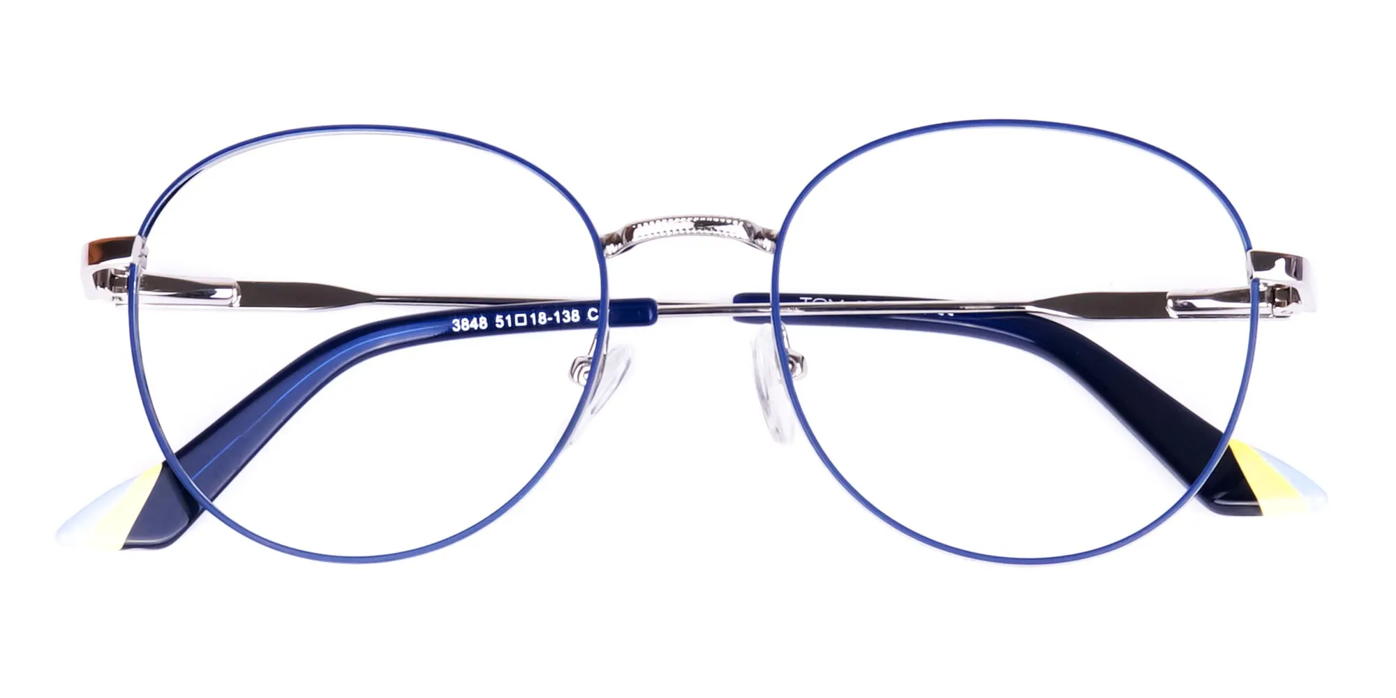 Navy Blue and Silver Metal Round Glasses-6