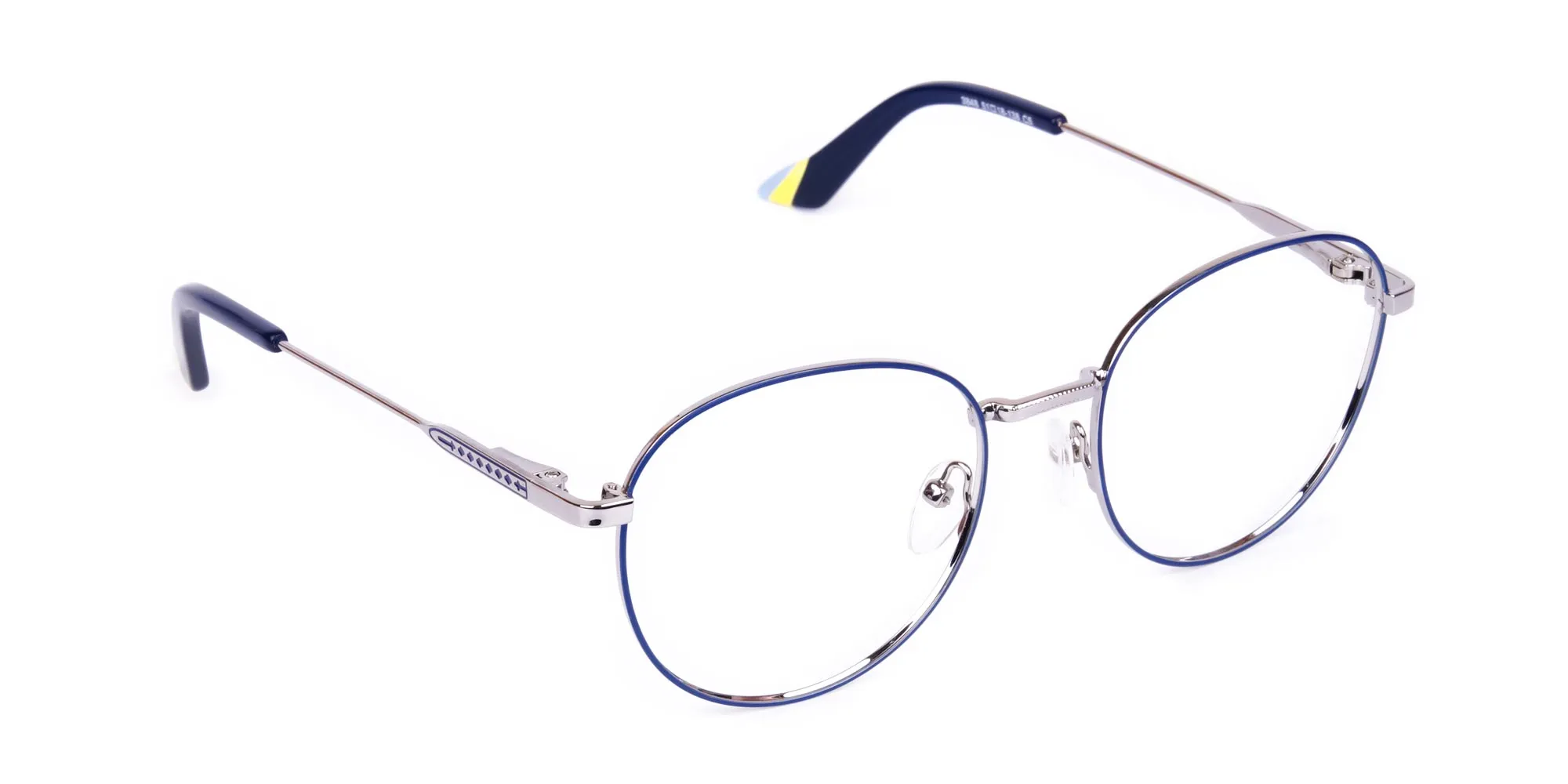Navy Blue and Silver Metal Round Glasses-2