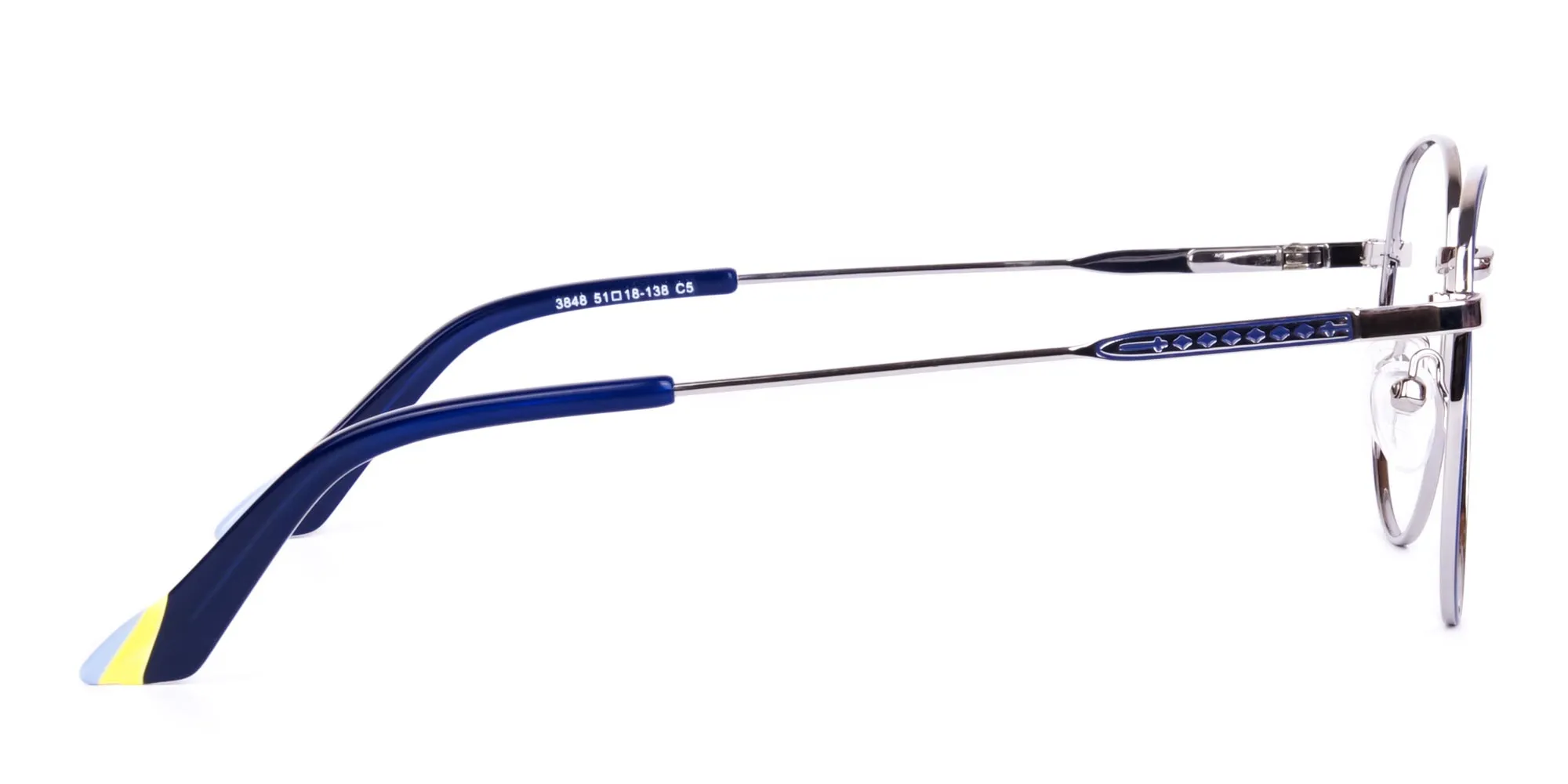 Navy Blue and Silver Metal Round Glasses-4