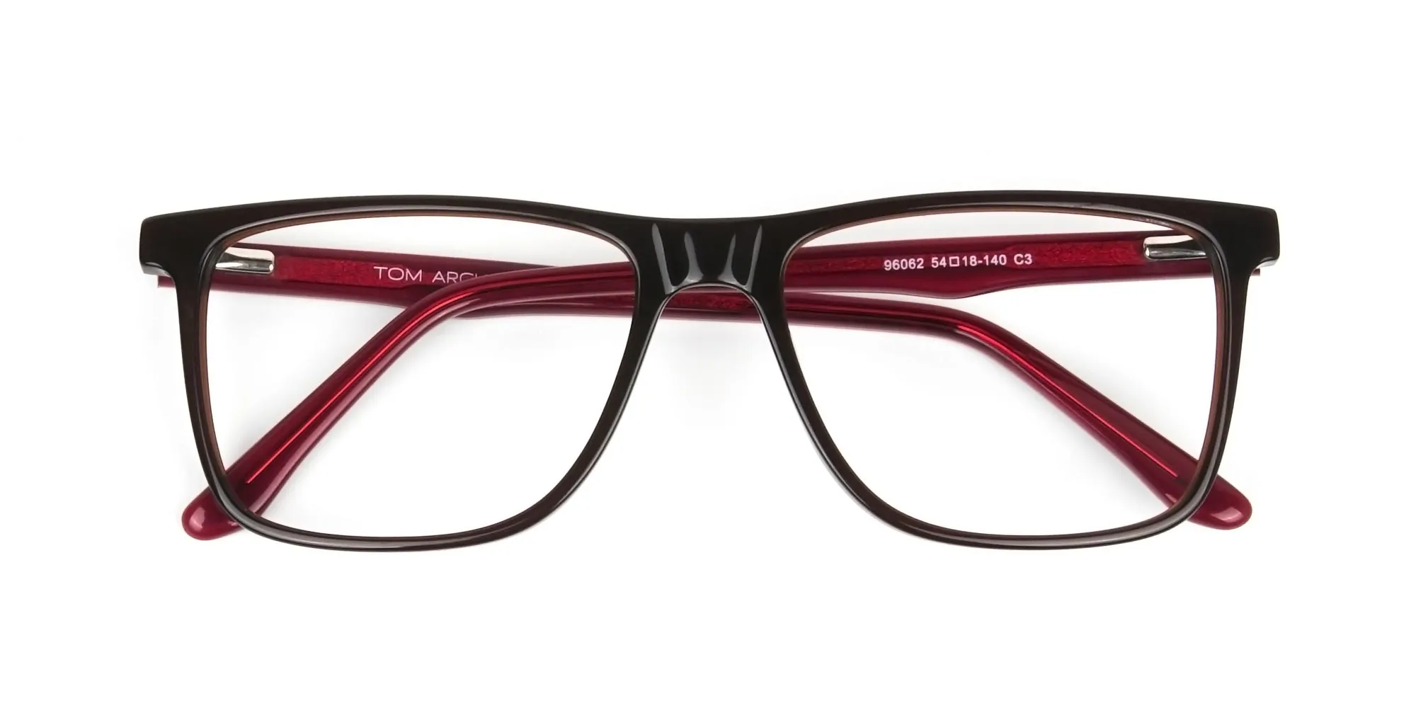 Designer Dark Brown & Red Frame Glasses Men Women - 6