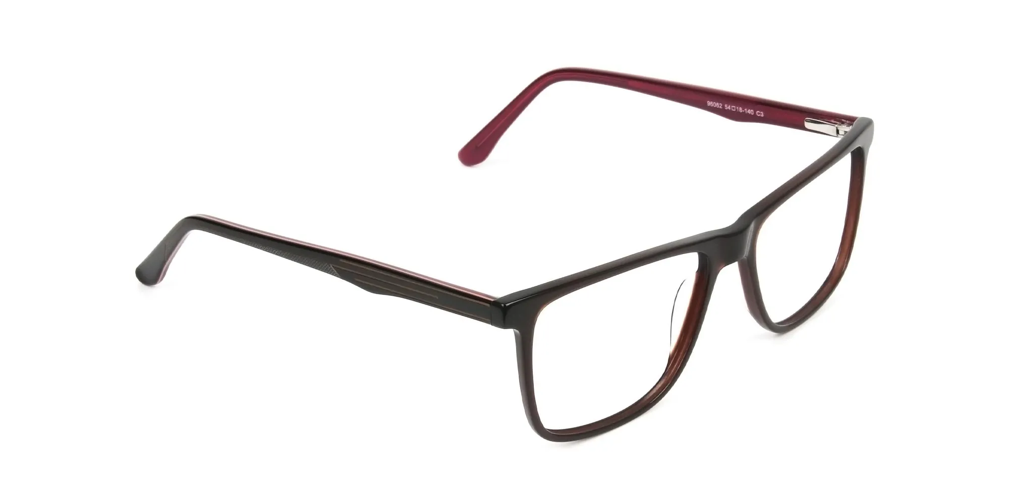 Designer Dark Brown & Red Frame Glasses Men Women - 2