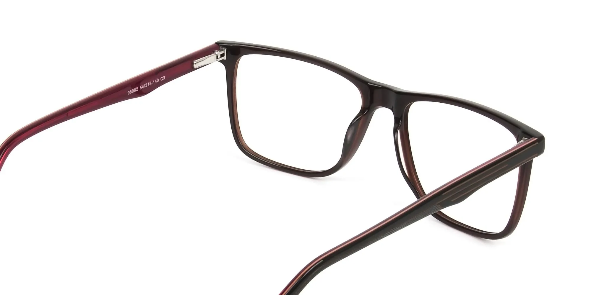 Designer Dark Brown & Red Frame Glasses Men Women - 5