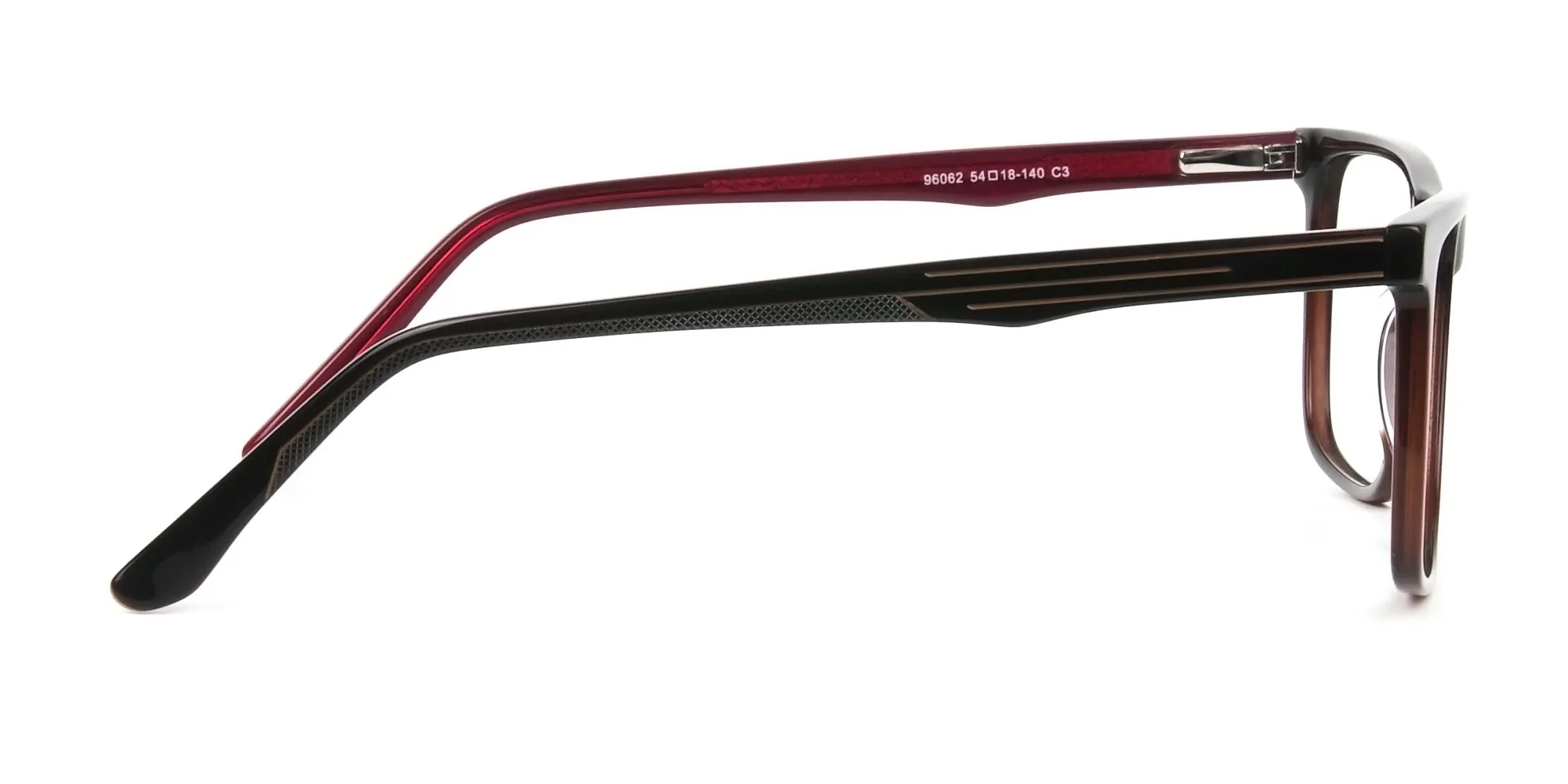 Designer Dark Brown & Red Frame Glasses Men Women - 4