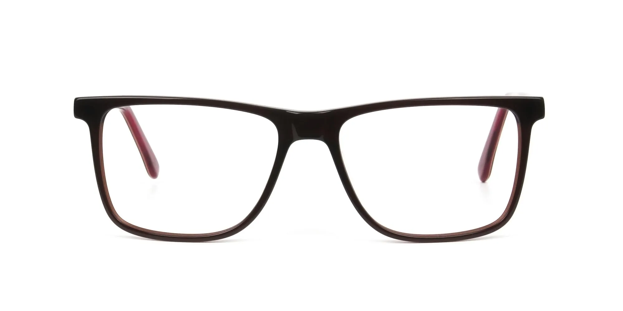 Designer Dark Brown & Red Frame Glasses Men Women - 1