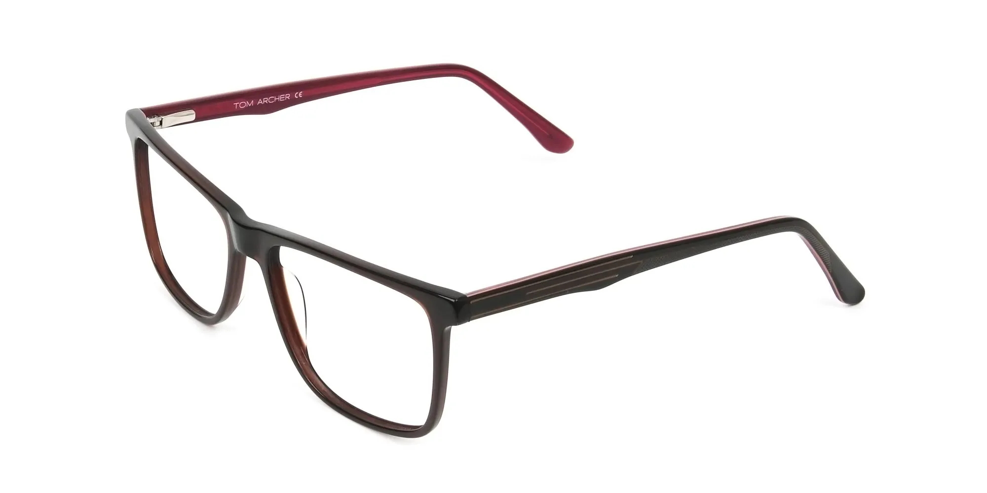 Designer Dark Brown & Red Frame Glasses Men Women - 3