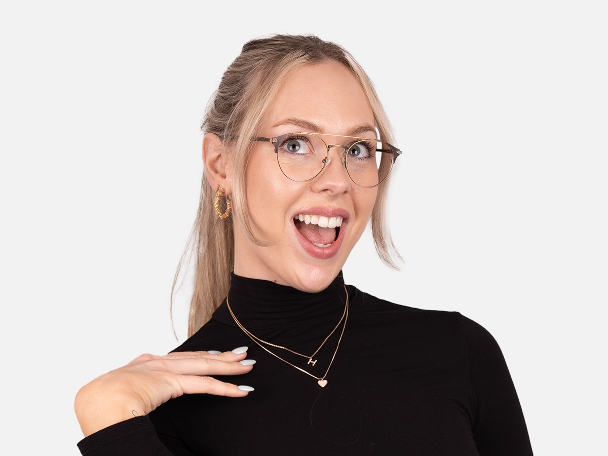 Vintage Gold & Brown Round Metal Frame Glasses-54