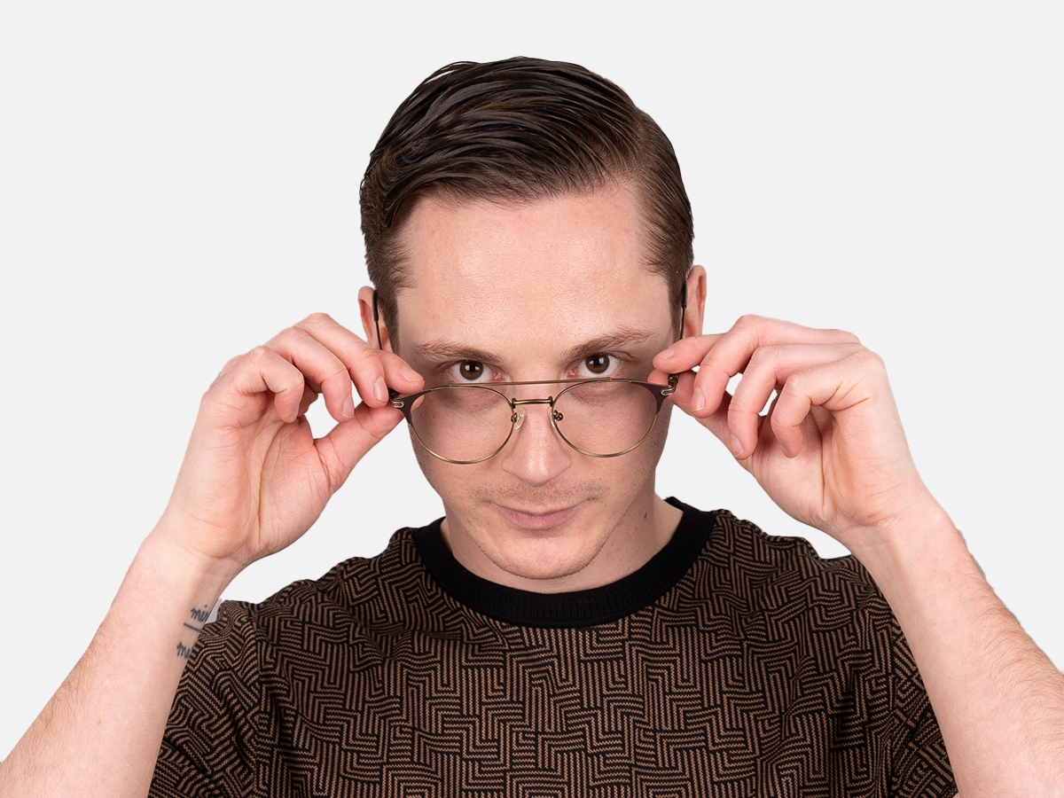 Vintage Gold & Brown Round Metal Frame Glasses-42