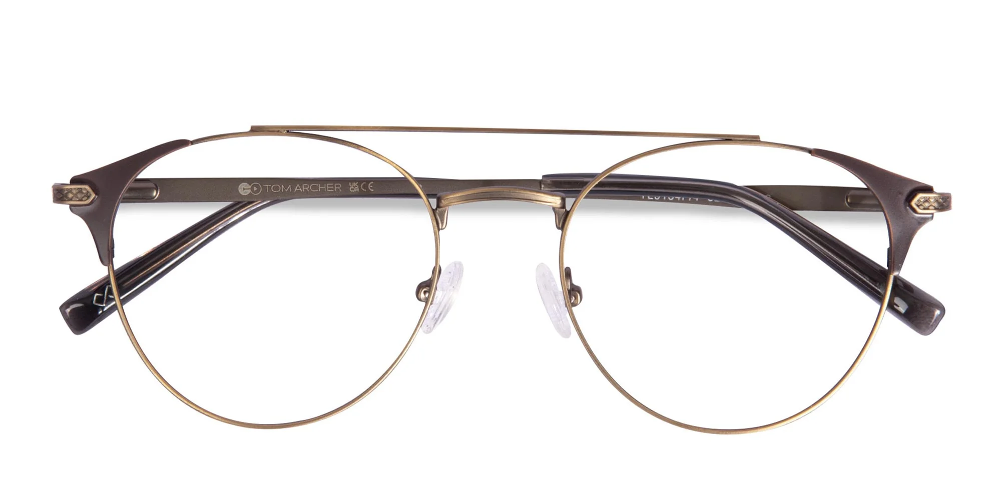 Vintage Gold & Brown Round Metal Frame Glasses-6