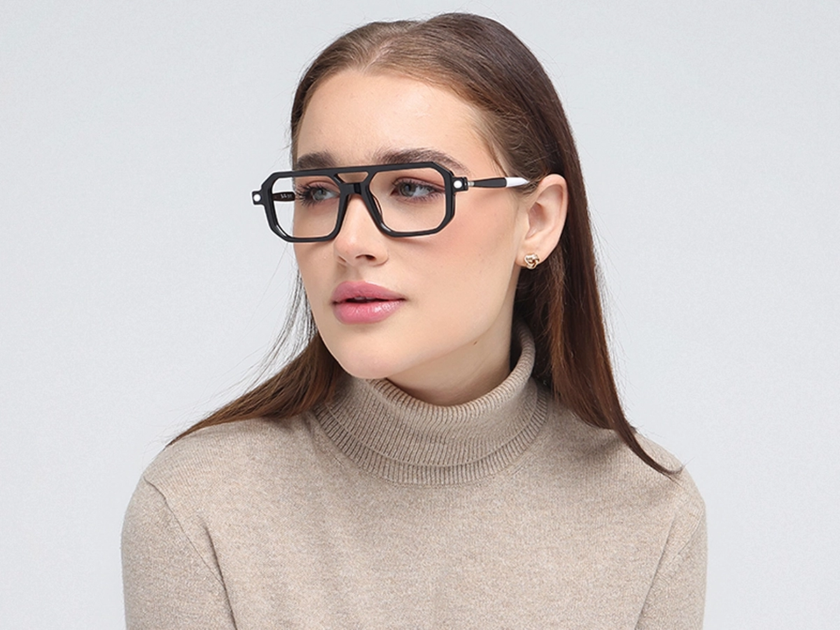 Black Double Bridge Glasses 52