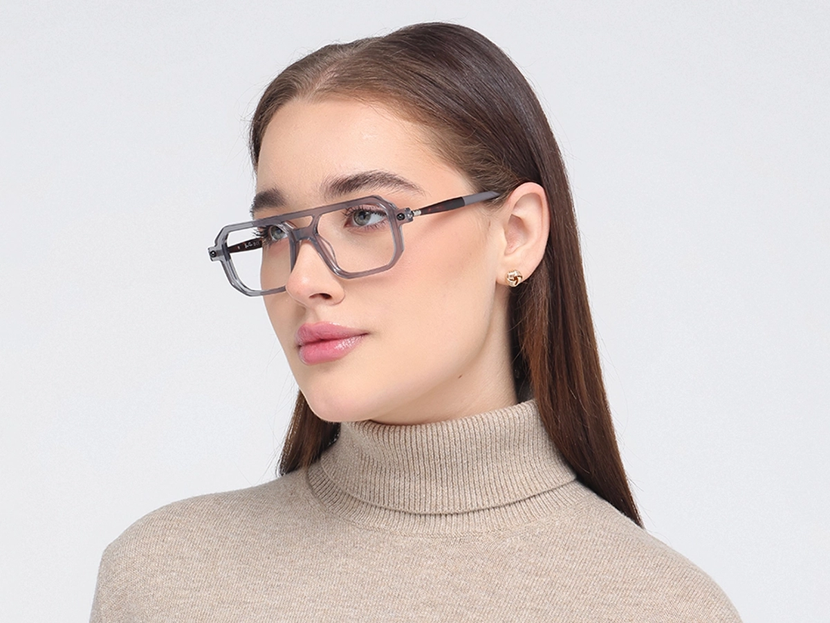 Grey Rectangle Eyeglasses 52