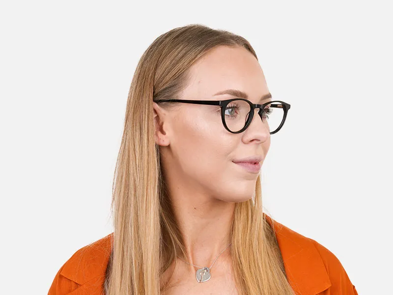 Keyhole Black Retro Round Glasses in Acetate - 2