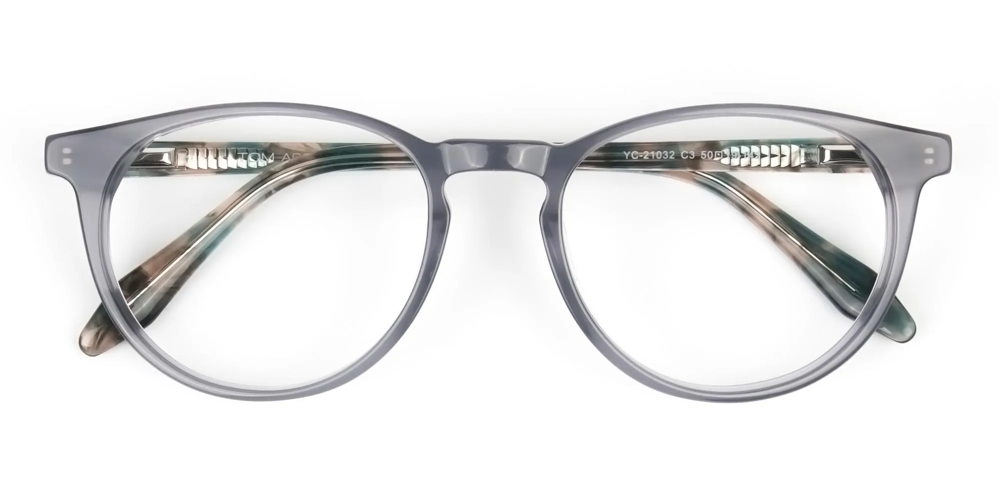 Keyhole Grey Frame Eyeglasses with Brown, Blue Tortoise Temple - 2
