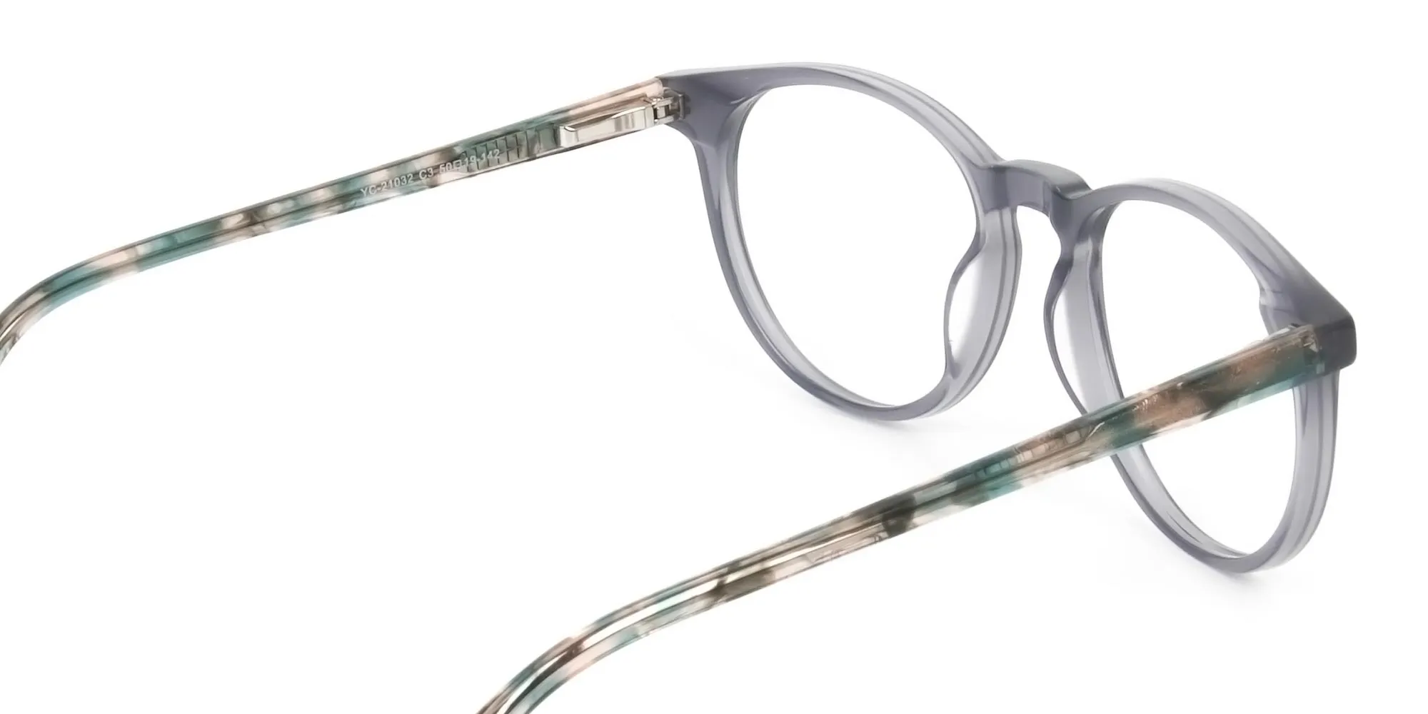 Keyhole Grey Frame Eyeglasses with Brown, Blue Tortoise Temple - 2
