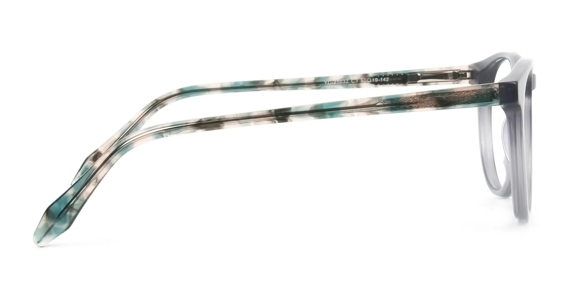 Keyhole Grey Frame Eyeglasses with Brown, Blue Tortoise Temple - 2