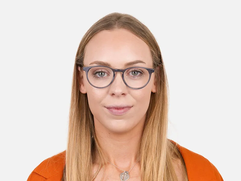 Keyhole Grey Frame Eyeglasses with Brown, Blue Tortoise Temple - 2