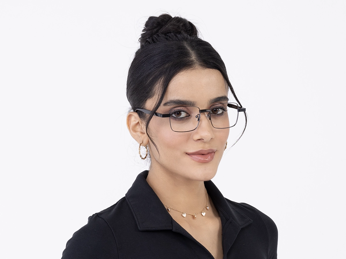 Gunmetal Square Full Rim Glasses 53