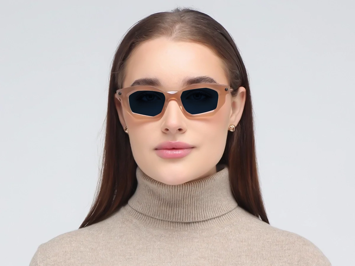 Blue Solid Tint Rectangular Sunglasses