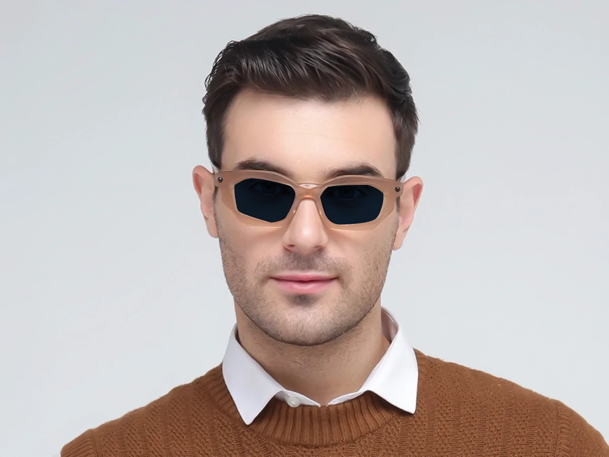 Blue Solid Tint Rectangular Sunglasses