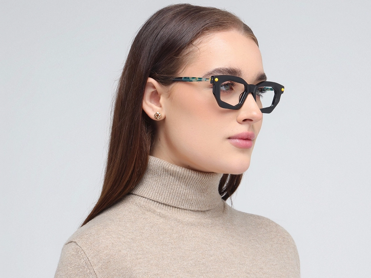 Black Rectangle Cat Eye Glasses 53
