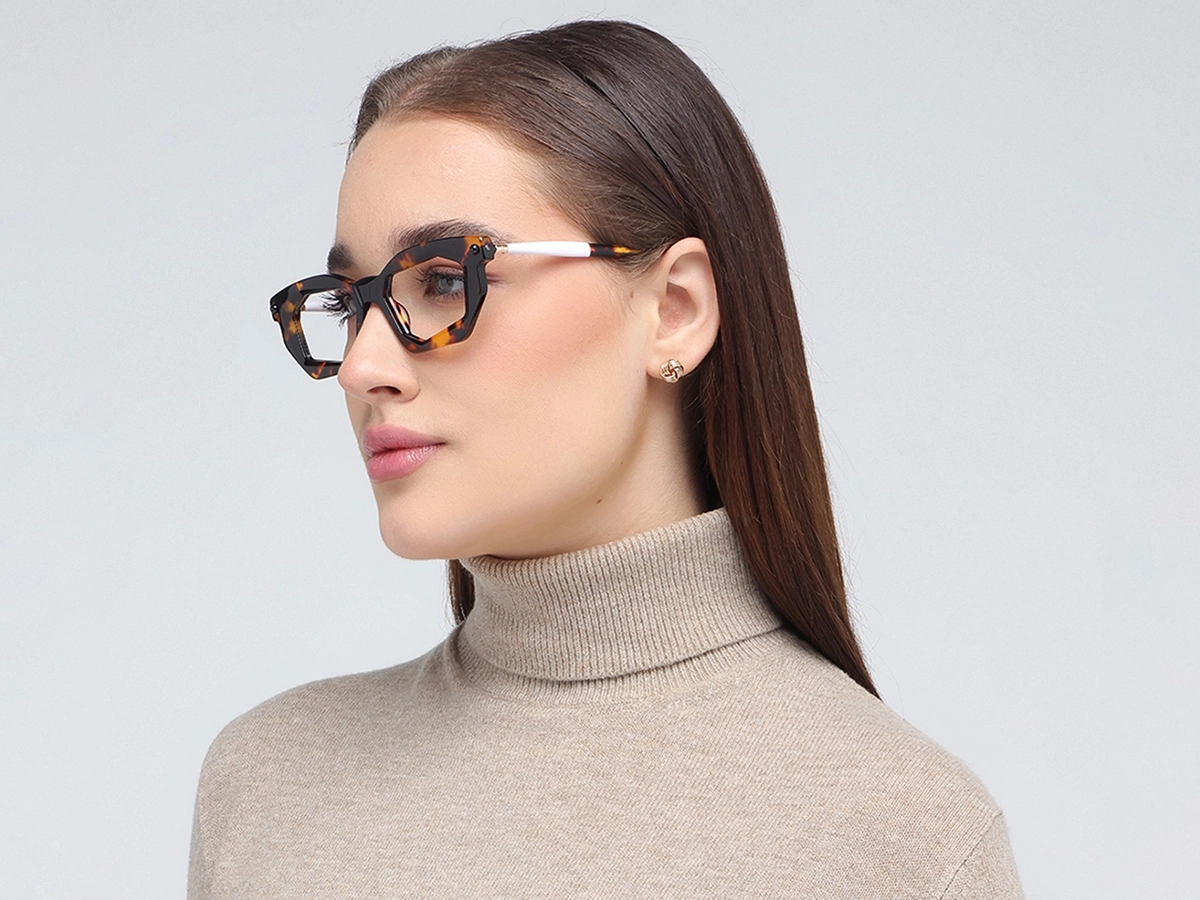 Havana Tortoise Rectangle Cat Eye Eyeglasses 53