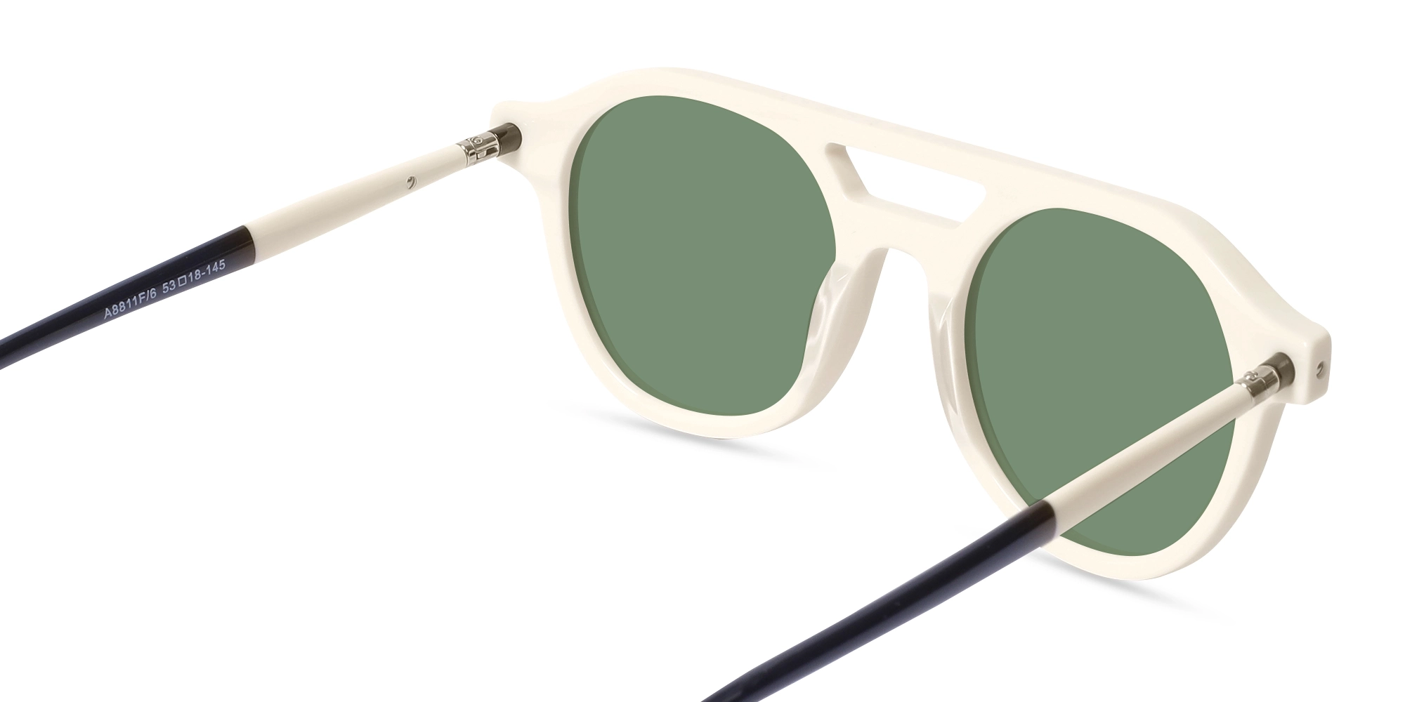 Creme White & Black Round Full-Rim Sunglasses