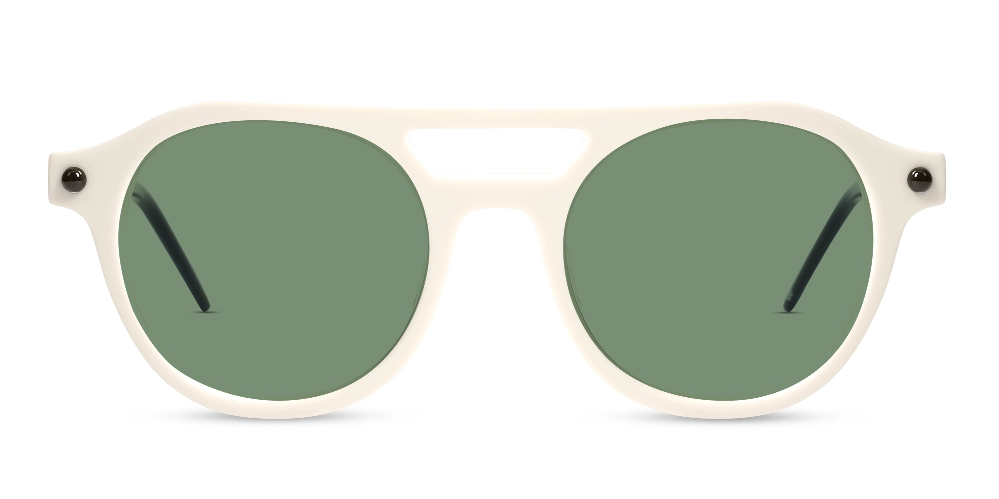Creme White & Black Round Full-Rim Sunglasses