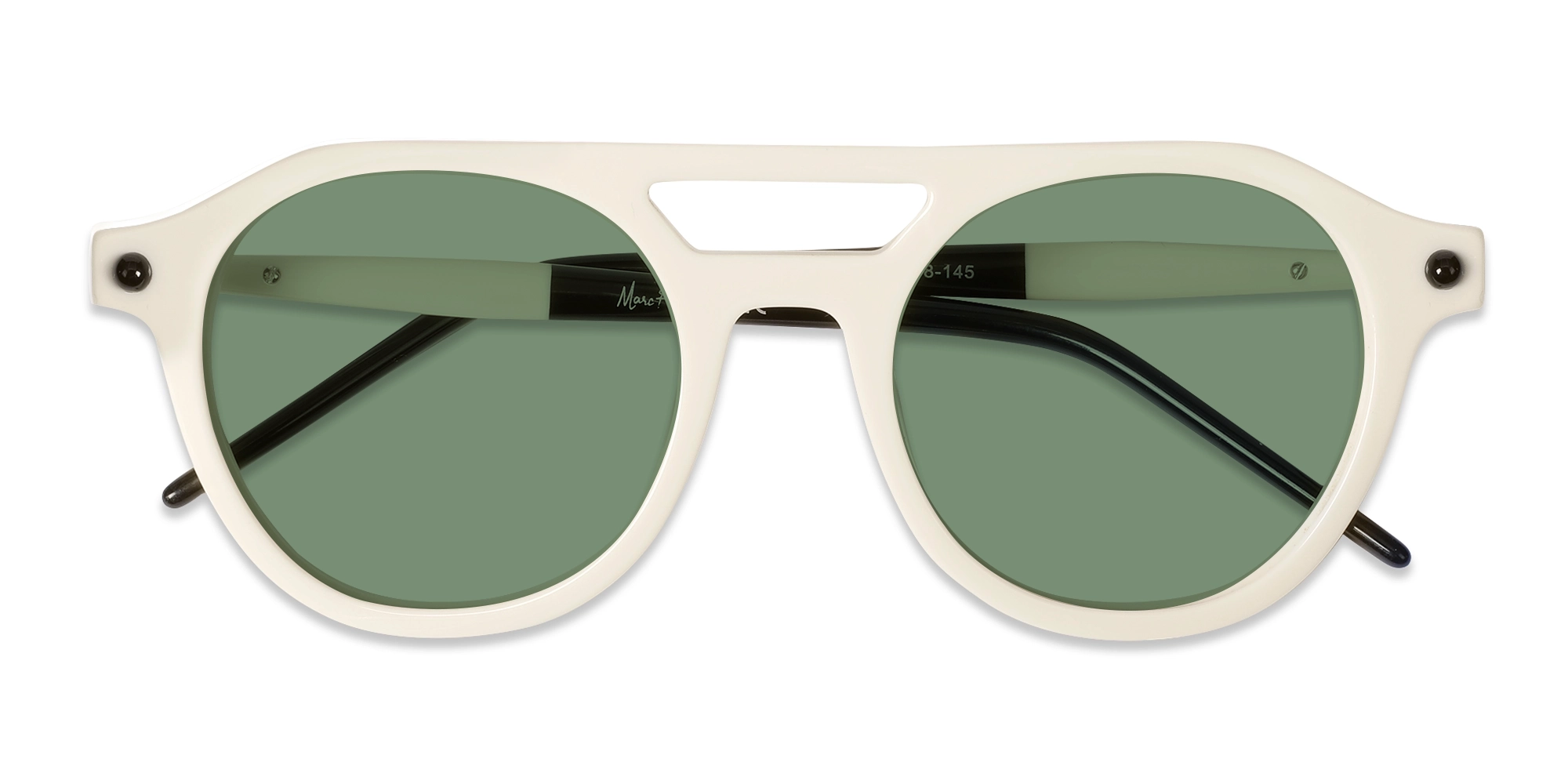 Creme White & Black Round Full-Rim Sunglasses