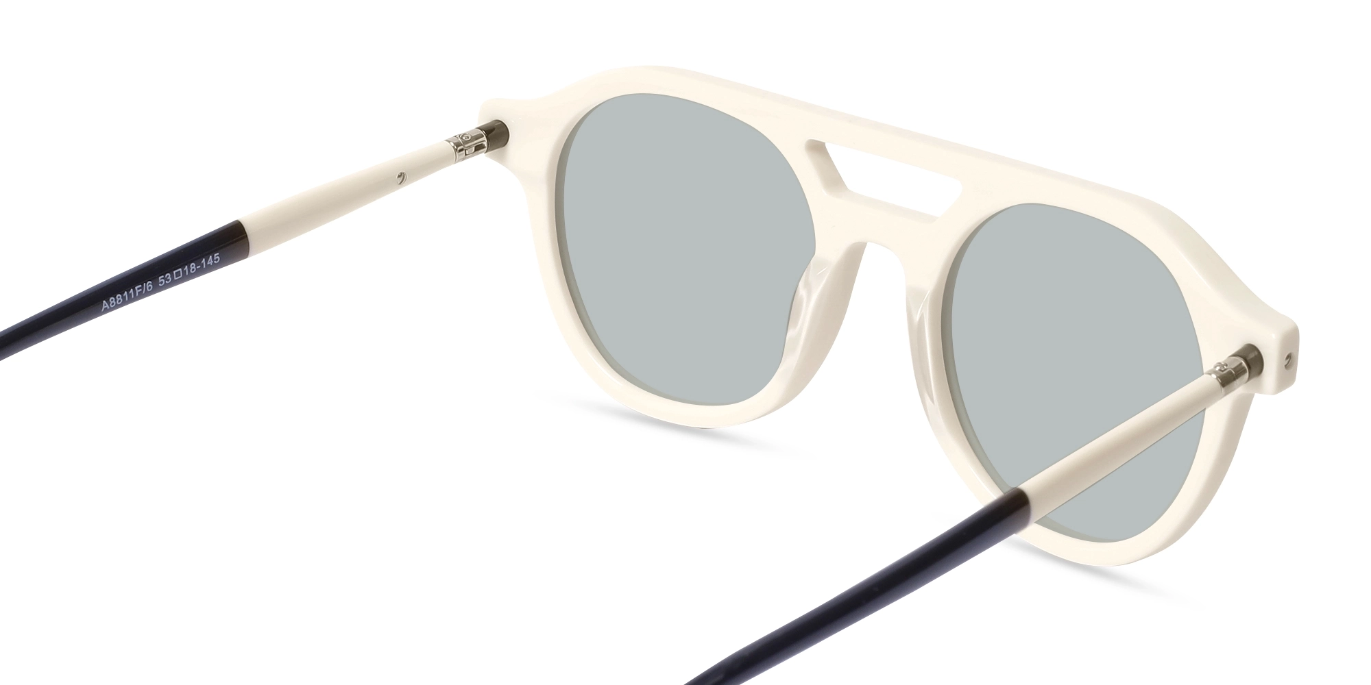 Creme White & Black Frame With Grey Solid Tint