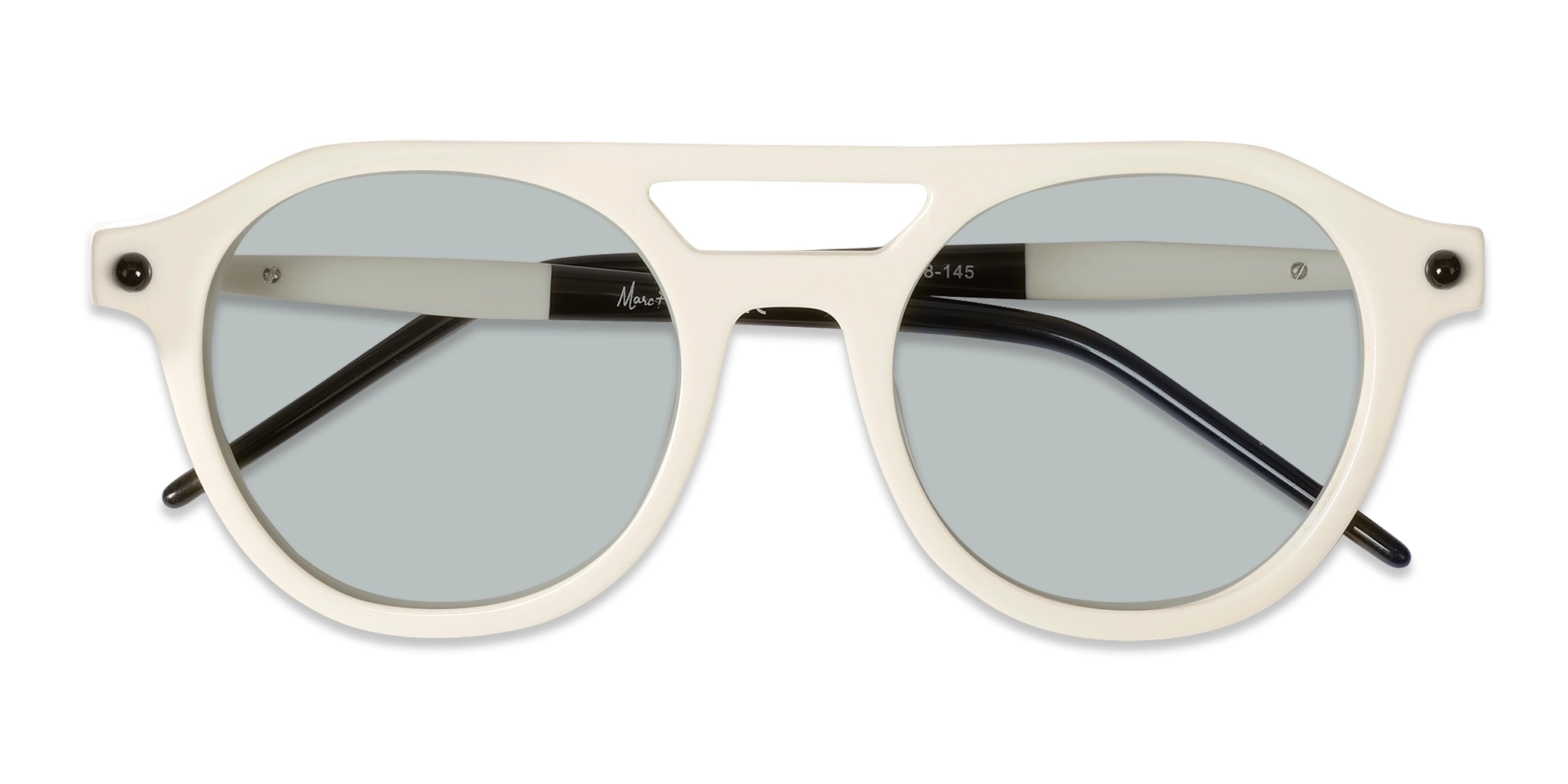Creme White & Black Frame With Grey Solid Tint
