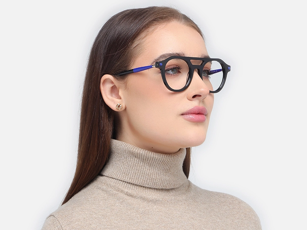 Black Pilot Round Glasses 52