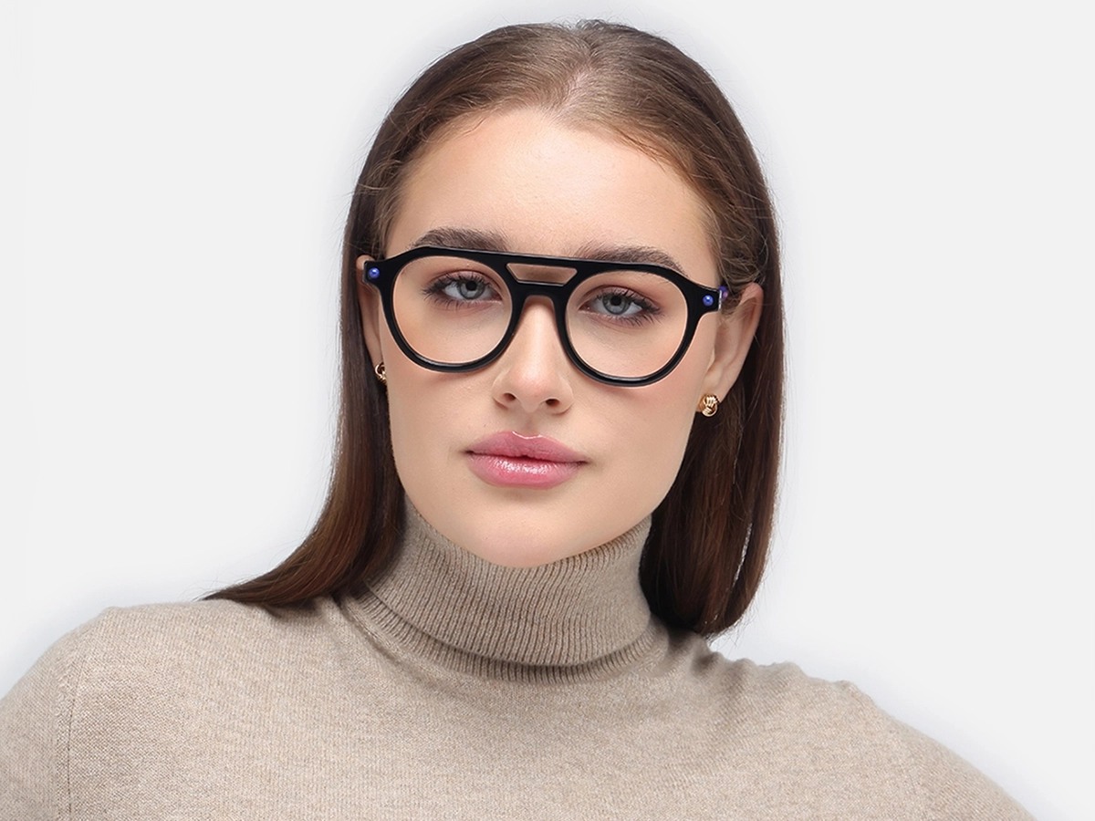 Black Pilot Round Glasses 51