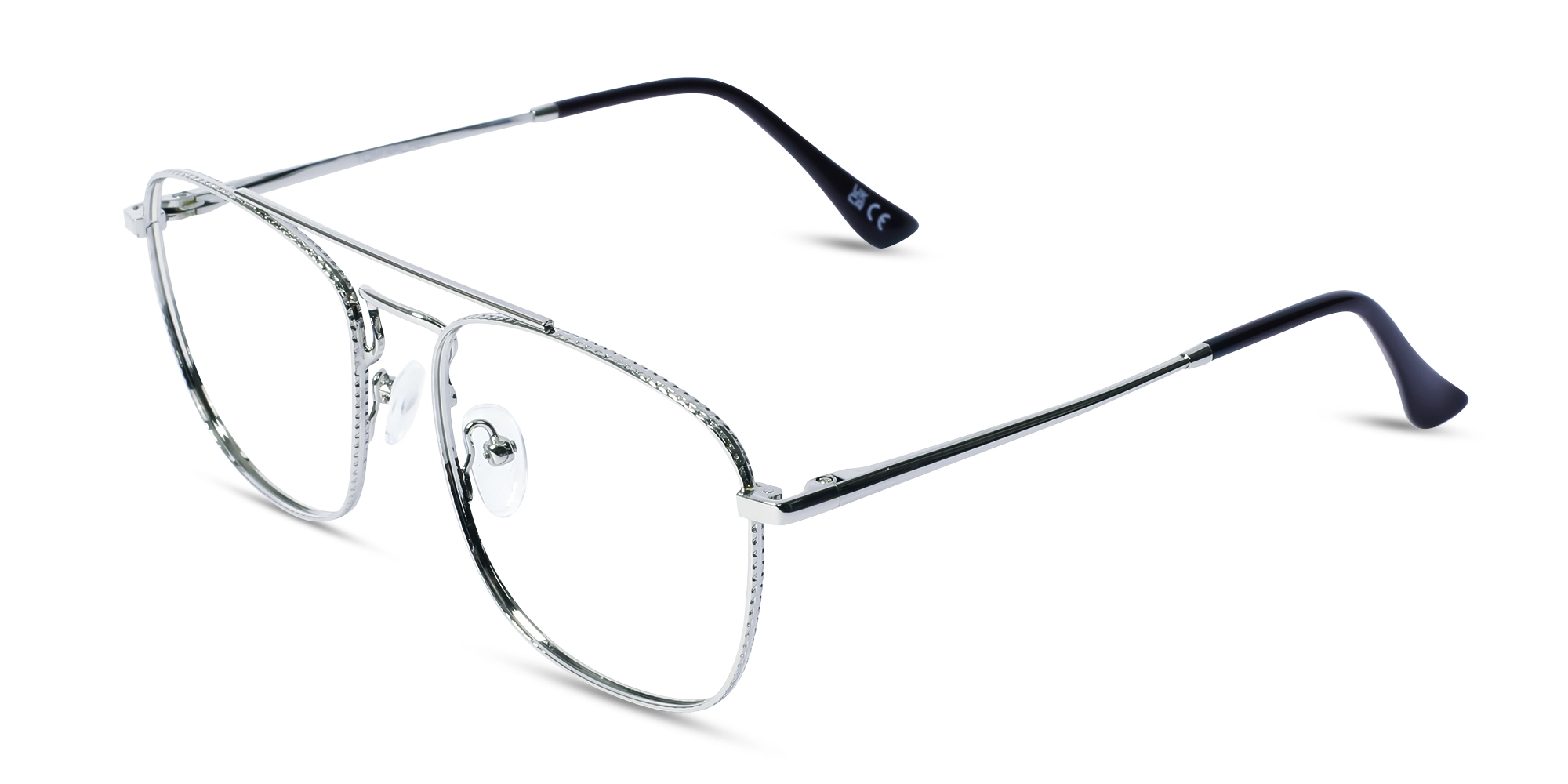 Silver & Black Double Bridge Pilot Eyeglasses 3